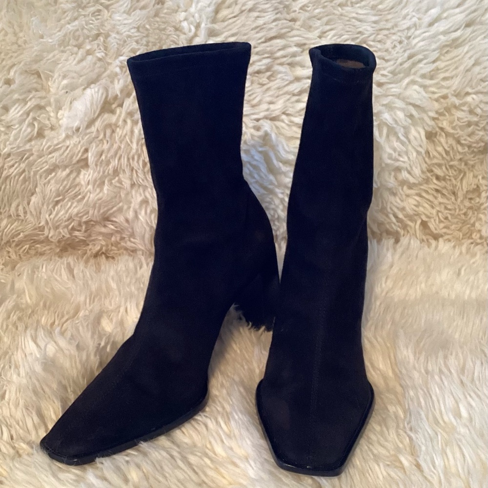 Alexander Wang Black Stretch Suede Mascha Halo Boots Size 39.5